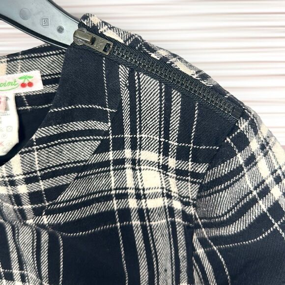 BONPOINT Cotton Black Cream Plaid Mini Dress Tunic Pleated Skirt  size XS - Picture 7 of 16